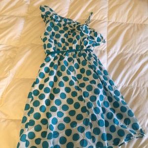 White Girls Dress With Blue polkadots